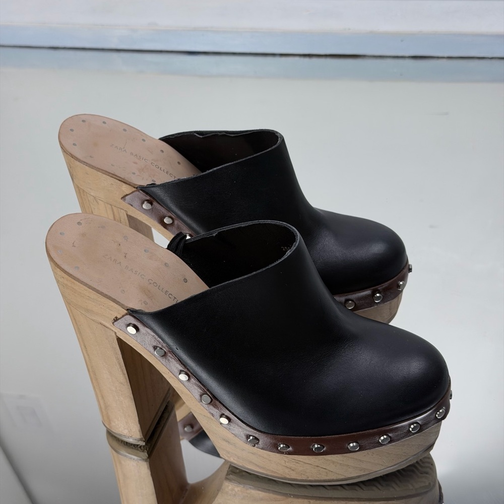 Zara Platform Leather Studded Clogs woman’s in size 39 (8, 8.5 US ) - Picture 5 of 8